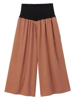 マタニティ パンツ|【産前産後対応】ピーチ素材ギャザーパンツ（裾が床につかない機能付き）【出産後も長く使える】|テラコッタ