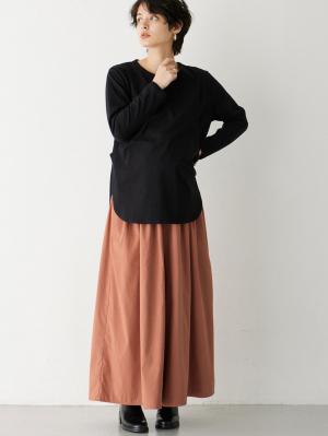 マタニティ パンツ|【産前産後対応】ピーチ素材ギャザーパンツ（裾が床につかない機能付き）【出産後も長く使える】|テラコッタ