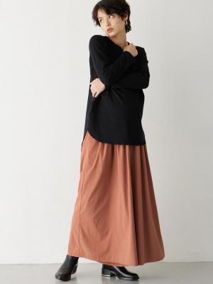 マタニティ パンツ|【産前産後対応】ピーチ素材ギャザーパンツ（裾が床につかない機能付き）【出産後も長く使える】|テラコッタ