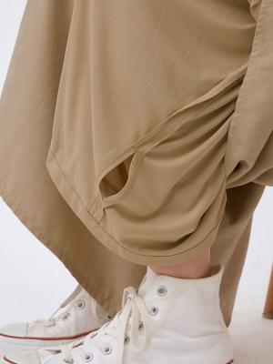 マタニティ パンツ|【産前産後対応】ピーチ素材ギャザーパンツ（裾が床につかない機能付き）【出産後も長く使える】