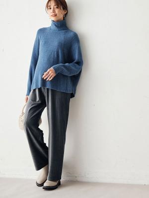 マタニティ パンツ|【マタニティ・産後兼用】ストレッチニットコールワイドパンツ(裾が床につかない機能付き)【出産後も長く使える】|グレー