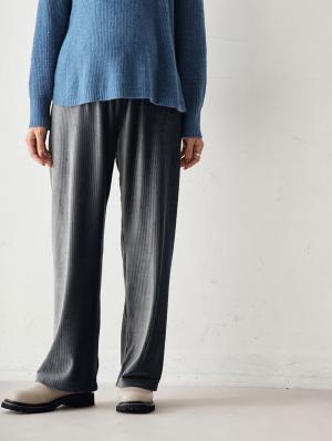 マタニティ パンツ|【マタニティ・産後兼用】ストレッチニットコールワイドパンツ(裾が床につかない機能付き)【出産後も長く使える】|グレー