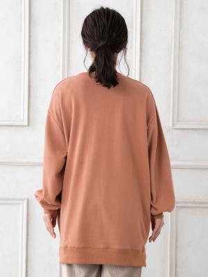 マタニティ トップス|ミニ裏毛裏起毛ビックシルエットロゴチュニック　マタニティ・授乳服【出産後も長く使える】