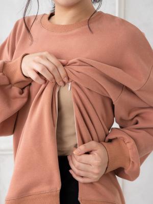 マタニティ トップス|ミニ裏毛裏起毛ビックシルエットロゴチュニック　マタニティ・授乳服【出産後も長く使える】