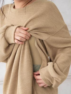 マタニティ ワンピース|ボリュームスリーブニットソーらくちんロングワンピース　マタニティ・授乳服【出産後も長く使える】