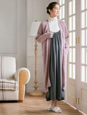 マタニティ パジャマ・ルームウェア|【マタニティ・産後対応】ふわモコラメフェザーロングカーディガン