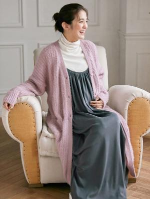 マタニティ パジャマ・ルームウェア|【マタニティ・産後対応】ふわモコラメフェザーロングカーディガン