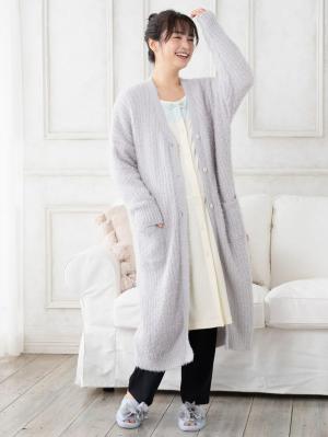 マタニティ パジャマ・ルームウェア|【マタニティ・産後対応】ふわモコラメフェザーロングカーディガン