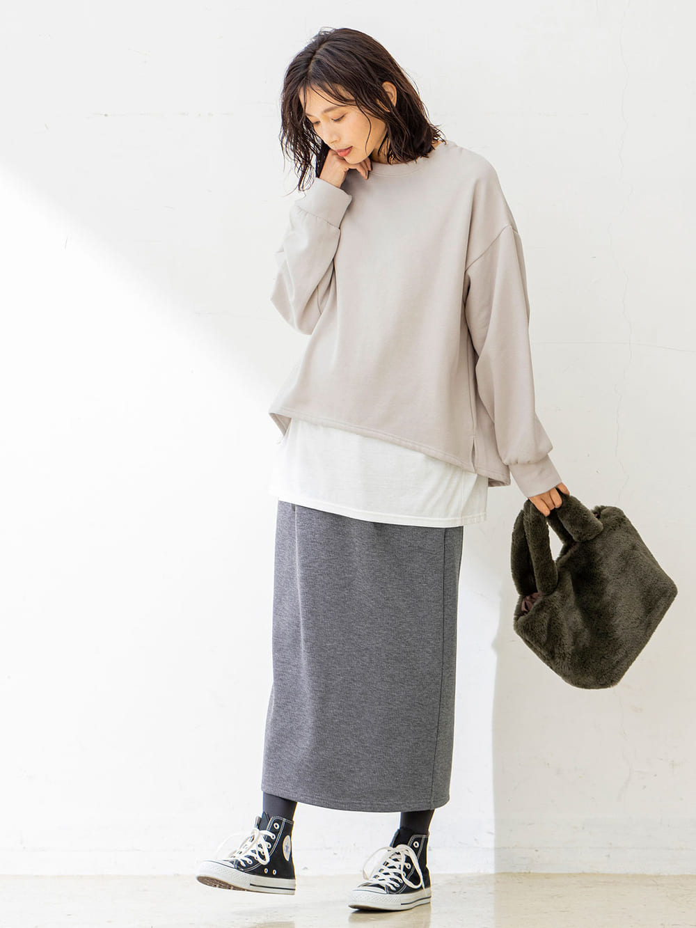 マタニティ トップス 授乳トップス マタニティ 授乳服 あったか 裏起毛レイヤード風トップス マタニティウェア 授乳服通販 エンジェリーベ 公式