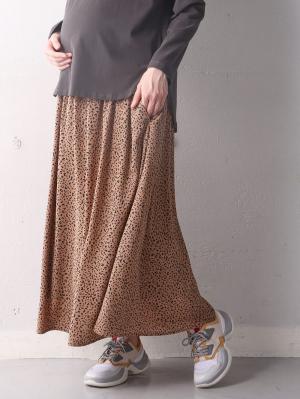 【産前産後対応】レオパードプリントギャザースカート【出産後も長く使える】29860