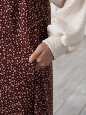 マタニティ ワンピース|【セット】ボトルネックニットソートップス＆プリントシフォンキャミワンピース　マタニティ・授乳服【出産後も長く使える】