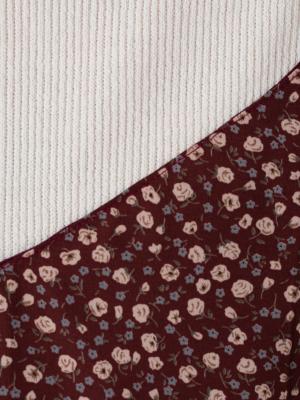 マタニティ ワンピース|【セット】ボトルネックニットソートップス＆プリントシフォンキャミワンピース　マタニティ・授乳服【出産後も長く使える】