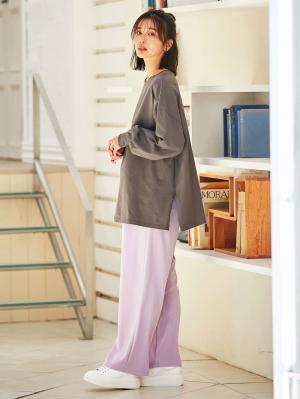 マタニティ パンツ|【マタニティ】【抗菌防臭】ニットツイルワイドパンツ【出産後も長く使える】|ラベンダー