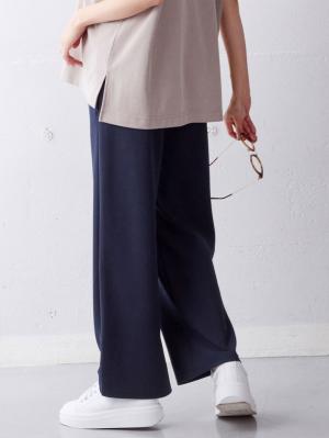 マタニティ パンツ|【マタニティ】【抗菌防臭】ニットツイルワイドパンツ【出産後も長く使える】