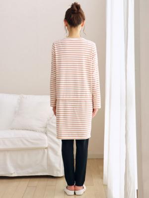 マタニティ パジャマ・ルームウェア|【マタニティ・授乳服】天竺ボーダーロールアップ付きパジャマ