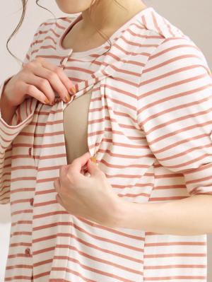 マタニティ パジャマ・ルームウェア|【マタニティ・授乳服】天竺ボーダーロールアップ付きパジャマ