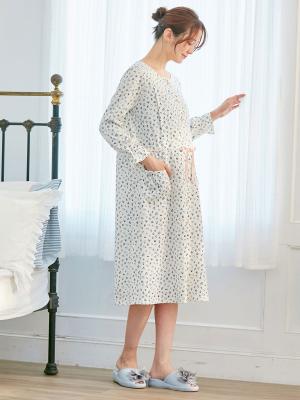 マタニティ パジャマ・ルームウェア|【マタニティ・授乳服】天竺花柄ネグリジェ|アイボリー