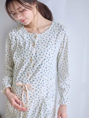 マタニティ パジャマ・ルームウェア|【マタニティ・授乳服】天竺花柄ネグリジェ|アイボリー