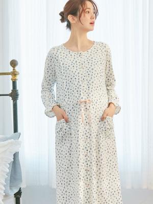 マタニティ パジャマ・ルームウェア|【マタニティ・授乳服】天竺花柄ネグリジェ|アイボリー