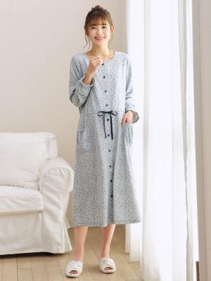 マタニティ パジャマ・ルームウェア|【マタニティ・授乳服】天竺花柄ネグリジェ|グレー