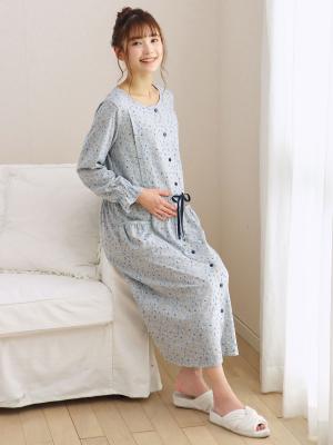 マタニティ パジャマ・ルームウェア|【マタニティ・授乳服】天竺花柄ネグリジェ|グレー
