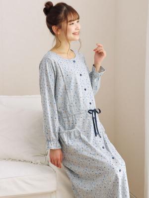 マタニティ パジャマ・ルームウェア|【マタニティ・授乳服】天竺花柄ネグリジェ|グレー