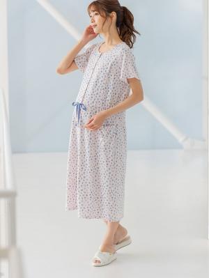 マタニティ パジャマ・ルームウェア|【マタニティ・授乳服】天竺花柄半袖ネグリジェ|ピンク