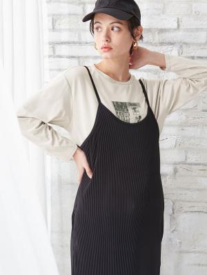 【2点セット】セルフカット　プリーツキャミワンピ＆フォトプリントトップスセット　マタニティ・授乳服【出産後も長く使える】29898