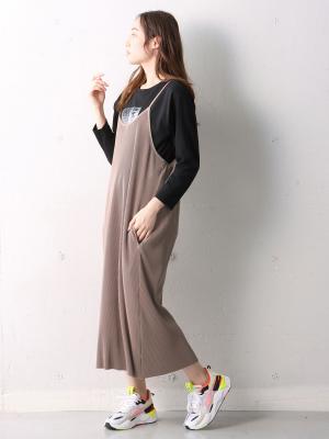 マタニティ ワンピース|【2点セット】セルフカット　プリーツキャミワンピ＆フォトプリントトップスセット　マタニティ・授乳服【出産後も長く使える】|ベージュ