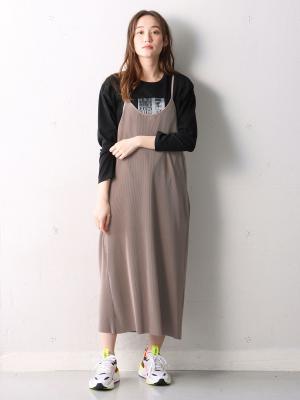 マタニティ ワンピース|【2点セット】セルフカット　プリーツキャミワンピ＆フォトプリントトップスセット　マタニティ・授乳服【出産後も長く使える】|ベージュ