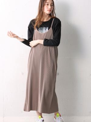 マタニティ ワンピース|【2点セット】セルフカット　プリーツキャミワンピ＆フォトプリントトップスセット　マタニティ・授乳服【出産後も長く使える】|ベージュ