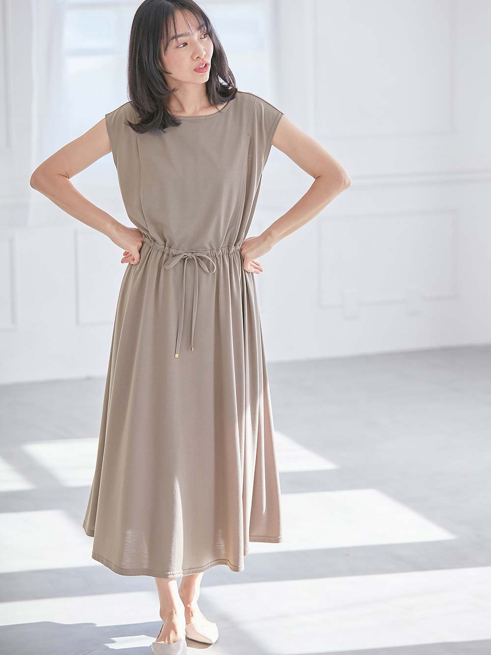 マタニティ ワンピース|天竺汗染み防止ワンピース マタニティ・授乳服【出産後も長く使える】|グレージュ