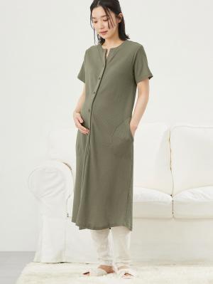 マタニティ パジャマ・ルームウェア|【マタニティ・授乳服】ワッフル×天竺2WAY半袖パジャマ|カーキ