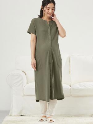 マタニティ パジャマ・ルームウェア|【マタニティ・授乳服】ワッフル×天竺2WAY半袖パジャマ|カーキ