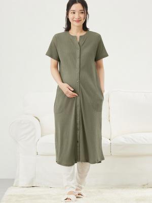 マタニティ パジャマ・ルームウェア|【マタニティ・授乳服】ワッフル×天竺2WAY半袖パジャマ|カーキ