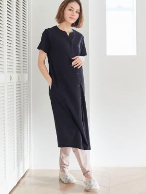 マタニティ パジャマ・ルームウェア|【マタニティ・授乳服】ワッフル×天竺2WAY半袖パジャマ|ネイビー