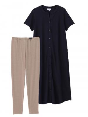 マタニティ パジャマ・ルームウェア|【マタニティ・授乳服】ワッフル×天竺2WAY半袖パジャマ|ネイビー