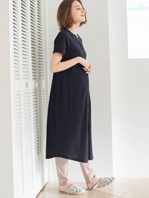 マタニティ パジャマ・ルームウェア|【マタニティ・授乳服】ワッフル×天竺2WAY半袖パジャマ|ネイビー