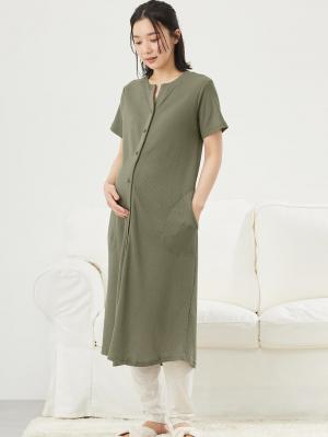 マタニティ パジャマ・ルームウェア|【マタニティ・授乳服】ワッフル×天竺2WAY半袖パジャマ|カーキ