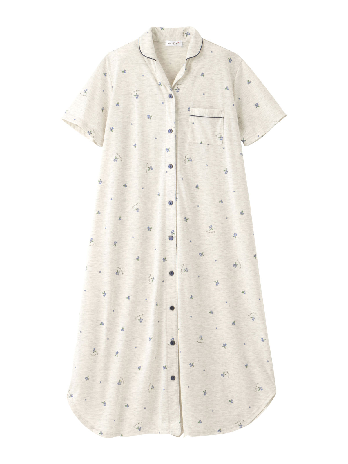 マタニティ パジャマ・ルームウェア|【マタニティ・授乳服】ブルーベリー柄半袖ネグリジェ|ライトグレー