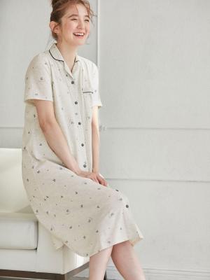 マタニティ パジャマ・ルームウェア|【マタニティ・授乳服】ブルーベリー柄半袖ネグリジェ|ライトグレー