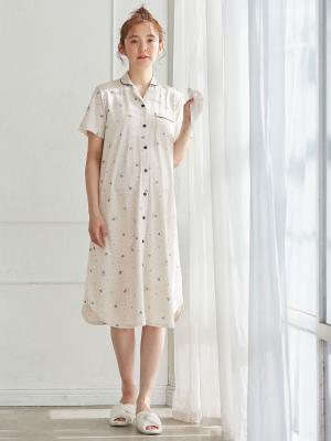 マタニティ パジャマ・ルームウェア|【マタニティ・授乳服】ブルーベリー柄半袖ネグリジェ|ライトグレー