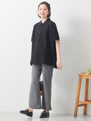 マタニティ パンツ|【マタニティ～産後】杢テレコ　ストレートパンツ【出産後も長く使える】