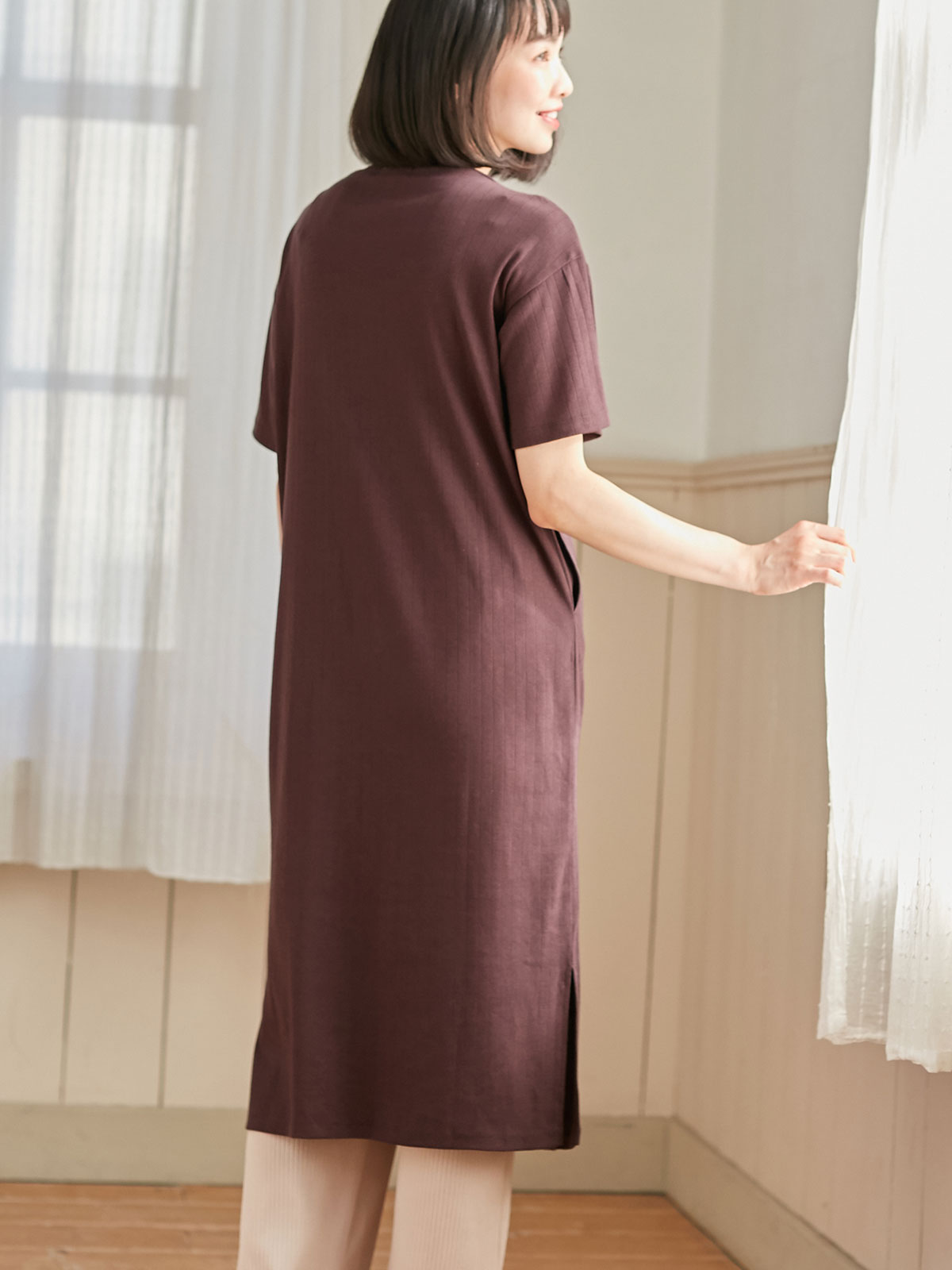 マタニティ ワンピース|【汗染み防止加工】リブワンピース　マタニティ・授乳服【出産後も長く使える】