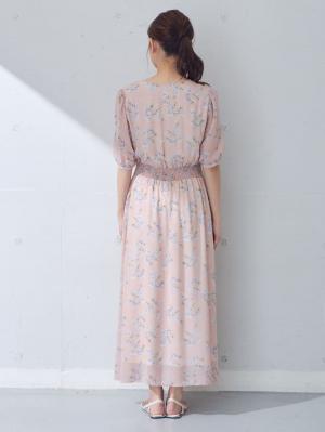 マタニティ ワンピース|ウエストシャーリングフラワープリントロングワンピース　マタニティ・授乳服【出産後も長く使える】