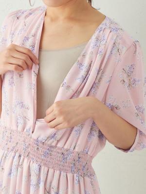マタニティ ワンピース|ウエストシャーリングフラワープリントロングワンピース　マタニティ・授乳服【出産後も長く使える】