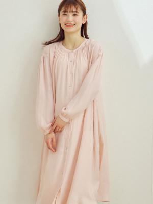 マタニティ ワンピース|【2丈展開】ヴィンテージサテン3WAYギャザーフレアルームワンピース　マタニティ・授乳服【出産後も長く使える】|ペールピンク（ショート丈）