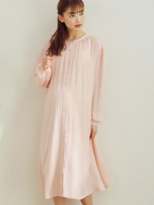 マタニティ ワンピース|【2丈展開】ヴィンテージサテン3WAYギャザーフレアルームワンピース　マタニティ・授乳服【出産後も長く使える】|ペールピンク（ショート丈）