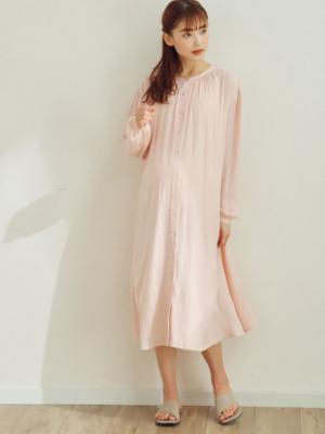 【2丈展開】ヴィンテージサテン3WAYギャザーフレアルームワンピース　マタニティ・授乳服【出産後も長く使える】29917