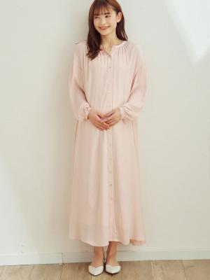 マタニティ ワンピース|【2丈展開】ヴィンテージサテン3WAYギャザーフレアルームワンピース　マタニティ・授乳服【出産後も長く使える】|ペールピンク（ロング丈）